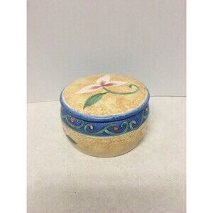 Laurie Gates Blue Yellow Floral Round ceramic Jar With Lid
